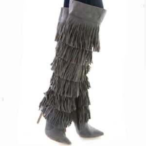 Gray Fringe Boots No Box